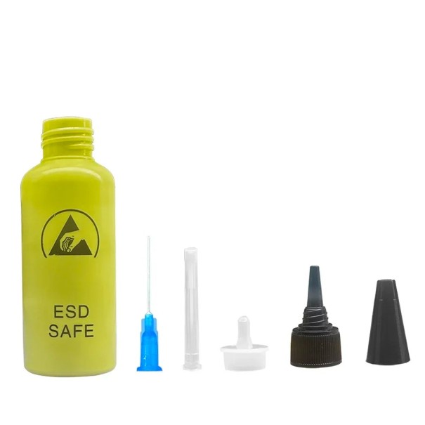 Bottiglia dosatrice con ago 65 ml set in plastica antistatica con accessori per dosaggio preciso dei liquidi durante le riparazioni elettroniche verde