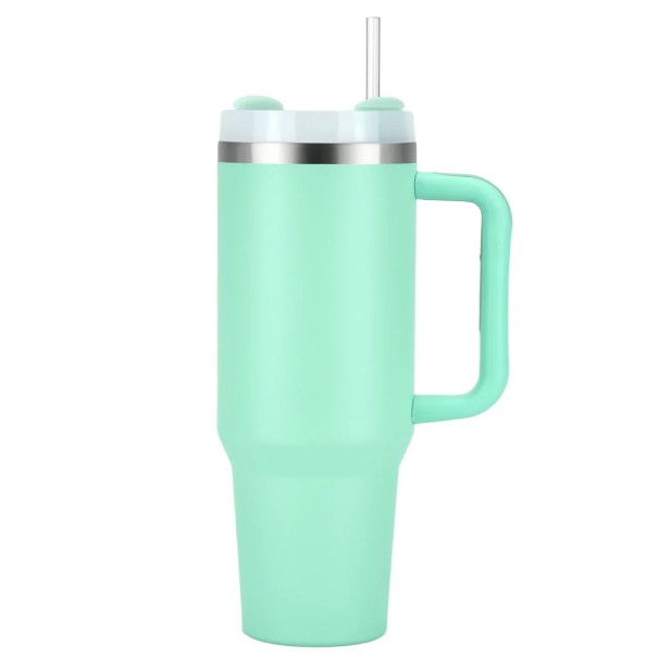 Bottiglia termica con cannuccia e manico 1200 ml Acciaio inossidabile Bottiglia termica a doppia parete Mug termico ad alta capacità Manico ergonomico Tappo ermetico Bottiglia isolata turchese