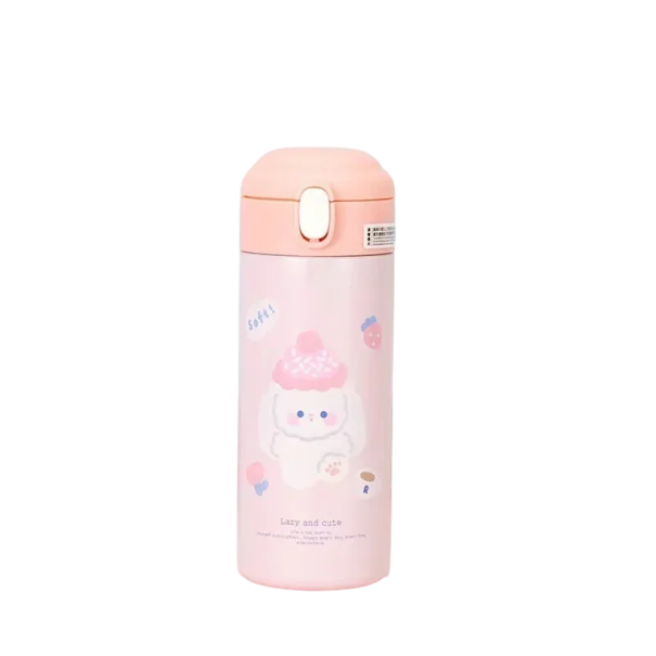 Bottiglia termica in acciaio inossidabile con cannuccia e tappo a pulsante 380 ml bottiglia a vuoto rosa 18 x 6,5 cm per viaggi a scuola e uso quotidiano 1