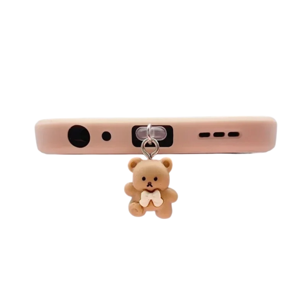 Bouchon anti-poussière pour téléphone portable, ours en peluche marron, accessoire mignon pour iPhone, iOS, port Lightning, interface USB, pendentif 1