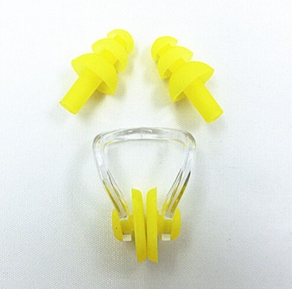 Bouchons d'oreilles et pince-nez pour la natation jaune