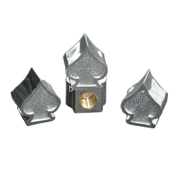 Bouchons de valve de pneus en forme de symbole de pique 4 pcs Bouchons décoratifs en plastique ABS et cuivre avec surface granuleuse argenté