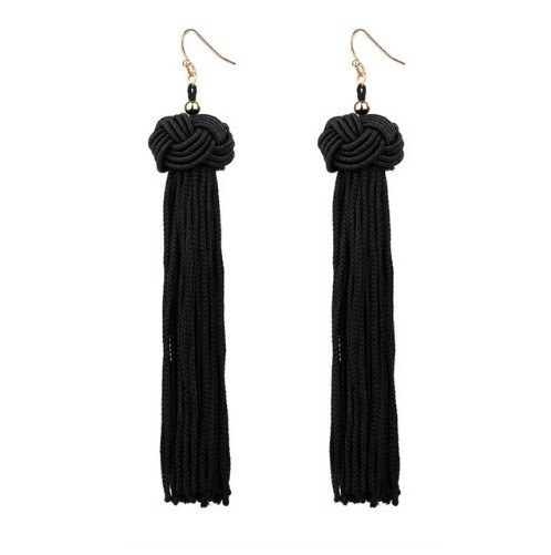 Boucles d'oreilles à la mode - Nœud avec franges J2577 noir