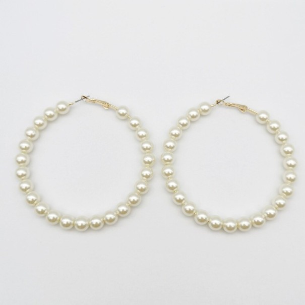 Boucles d'oreilles circulaires pour femmes avec perles G483 doré 75 mm
