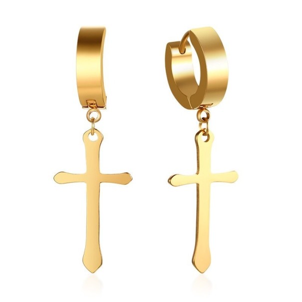 Boucles d'oreilles circulaires pour hommes avec croix doré 4