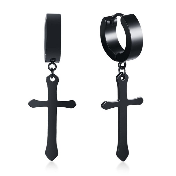 Boucles d'oreilles circulaires pour hommes avec croix noir 4