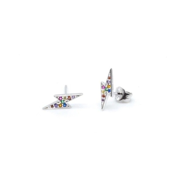 Boucles d'oreilles clous pour femmes éclair argenté