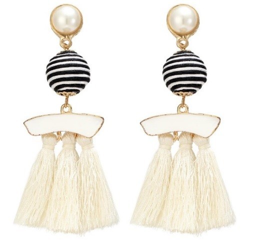 Boucles d'oreilles élégantes avec perle, boule et franges J2515 blanc