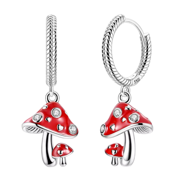 Boucles d'oreilles en amanite forestière en argent sterling 925 pour femmes Bijoux pour femmes champignon porte-bonheur amanite rouge symbole de bonne 1