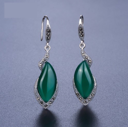 Boucles d'oreilles en argent pour femmes avec chalcedoine J1157 vert