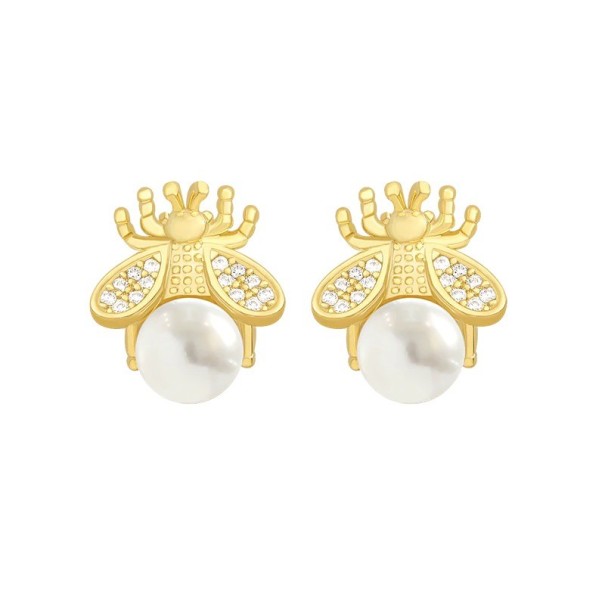 Boucles d'oreilles femme abeille avec perle 1