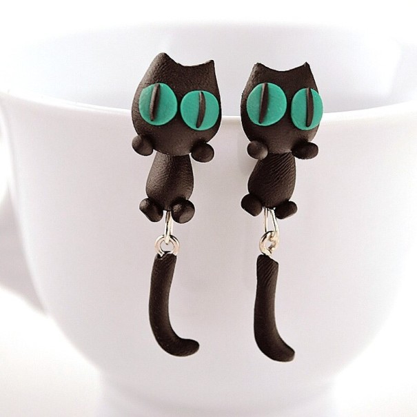 Boucles d'oreilles femme chat J141 vert