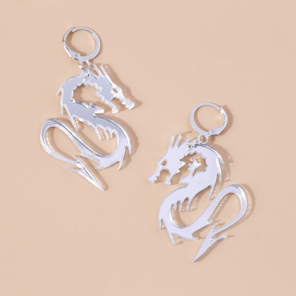 Boucles d'oreilles pendantes dragon pour femmes argenté