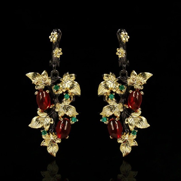 Boucles d'oreilles pendantes en forme de grappe pour femmes rouge