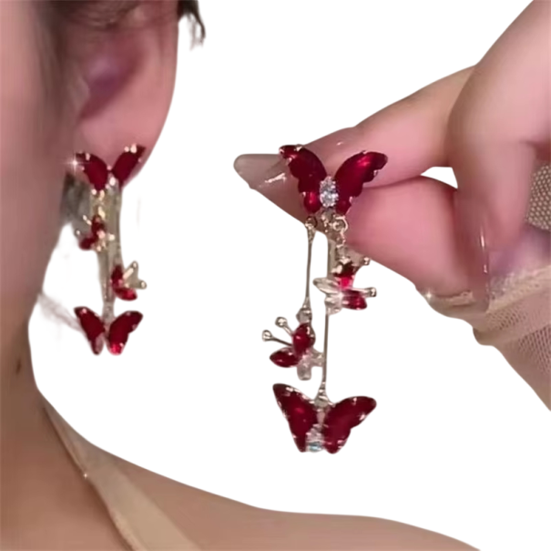 Boucles d'oreilles pendantes en zircon pour femmes, longues boucles d'oreilles luxueuses au design de papillon pour les mariages et les soirées 1