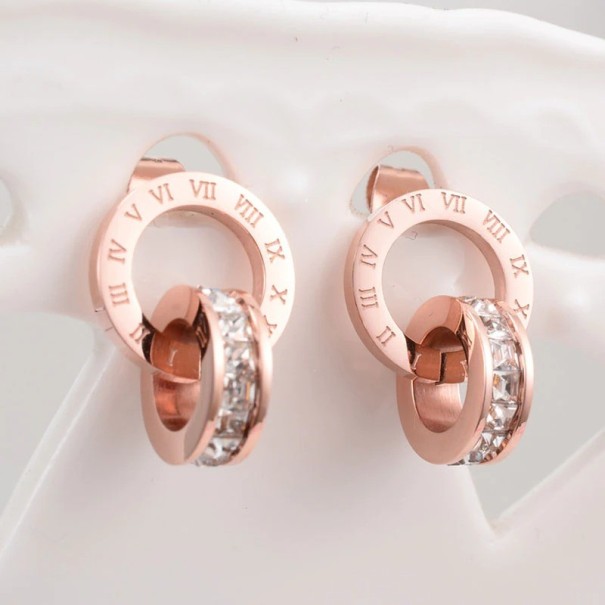 Boucles d'oreilles pendantes pour femmes avec cercles entrelacés H723 vieux rose