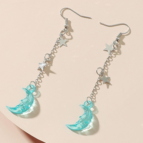 Boucles d'oreilles pendantes pour femmes avec lune bleu clair