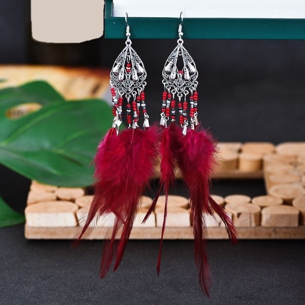 Boucles d'oreilles pendantes pour femmes avec plumes G642 12