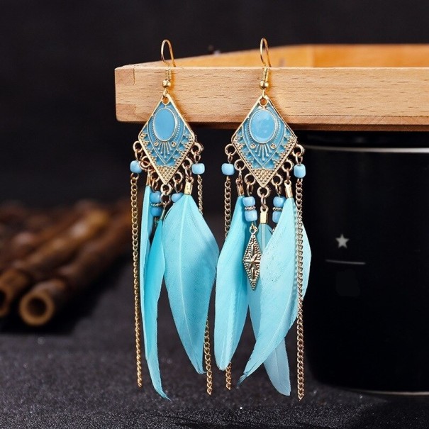 Boucles d'oreilles pendantes pour femmes avec plumes G890 1