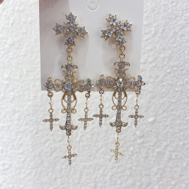 Boucles d'oreilles pendantes pour femmes en croix doré