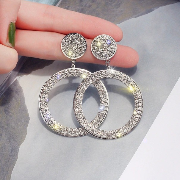 Boucles d'oreilles pendantes pour femmes en forme de cercles R108 argenté