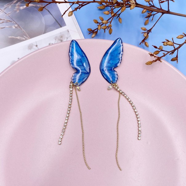 Boucles d'oreilles pendantes pour femmes en forme de papillons bleu