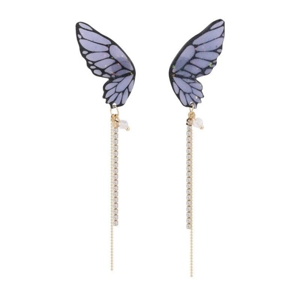 Boucles d'oreilles pendantes pour femmes en forme de papillons gris
