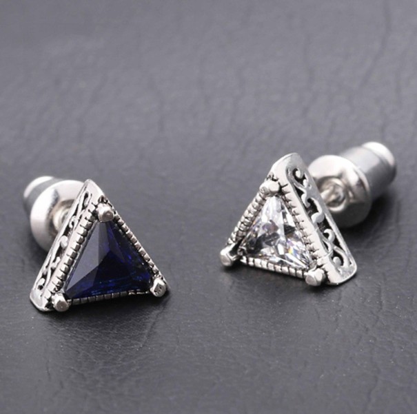 Boucles d'oreilles pour hommes - Triangle avec zircon J3357 bleu