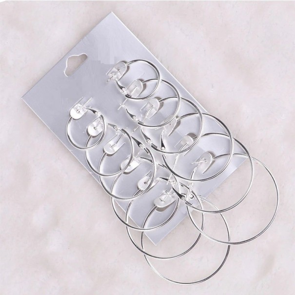 Boucles d'oreilles rondes pour femmes 6 paires argenté