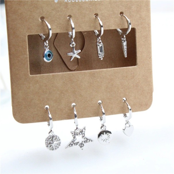 Boucles d'oreilles rondes pour femmes 8 pcs argenté