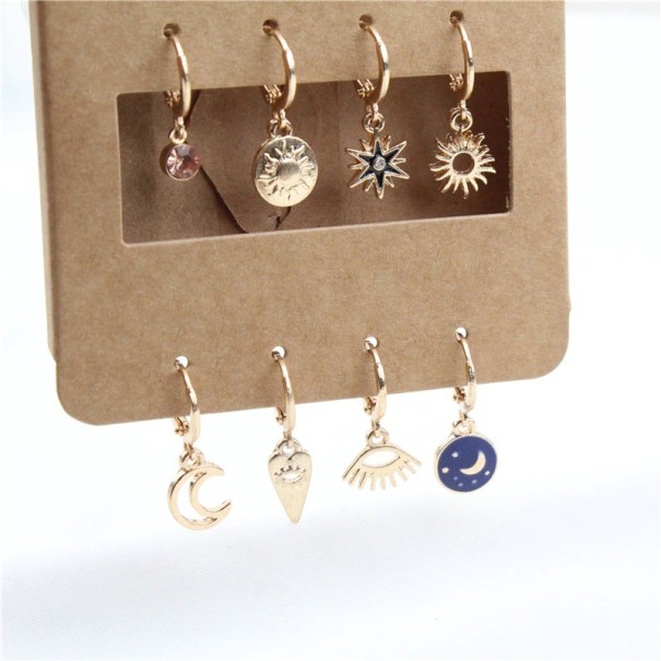 Boucles d'oreilles rondes pour femmes 8 pcs doré