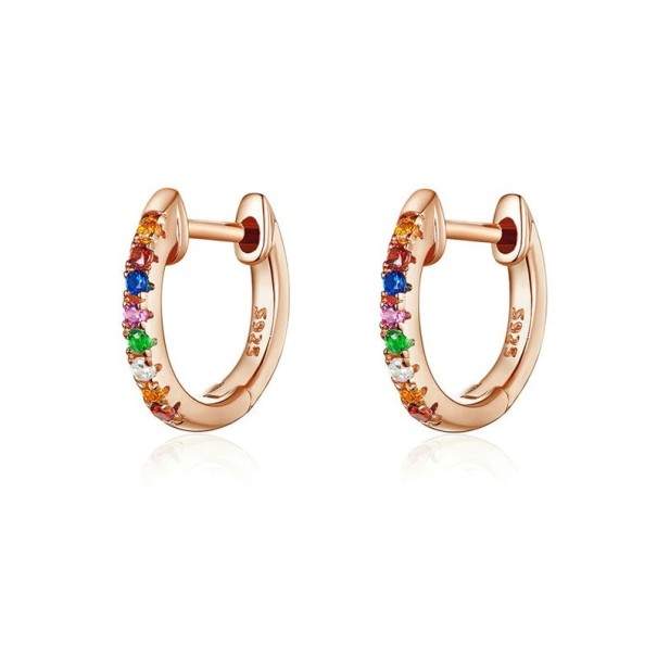 Boucles d'oreilles rondes pour femmes avec des pierres colorées vieux rose