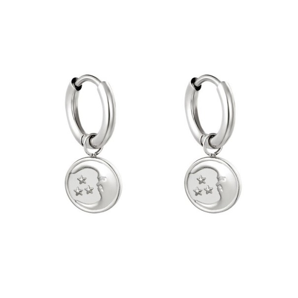 Boucles d'oreilles rondes pour femmes avec pendentifs argenté 24