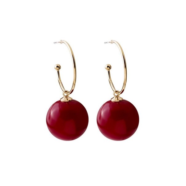 Boucles d'oreilles rondes pour femmes avec perle G681 bordeaux
