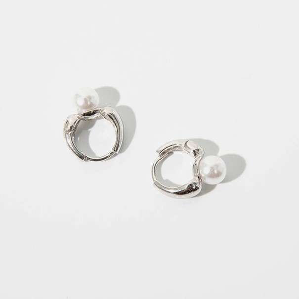 Boucles d'oreilles rondes pour femmes avec perle J445 argenté