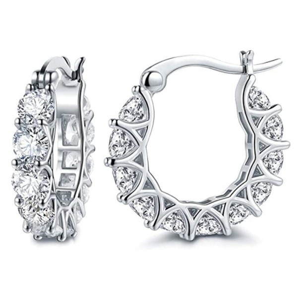 Boucles d'oreilles rondes pour femmes avec zircons G432 argenté