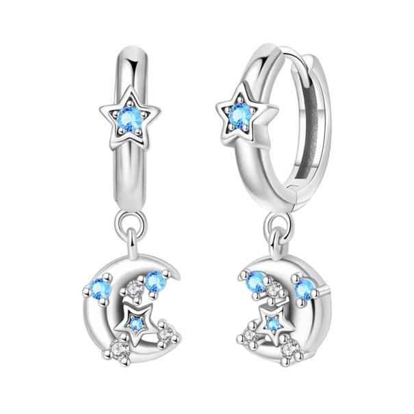Boucles d'oreilles spatiales en argent sterling 925 pour femmes Bijoux de mode cadeaux d'anniversaire avec motif de lune et d'étoiles, design lunaire étoilé 1