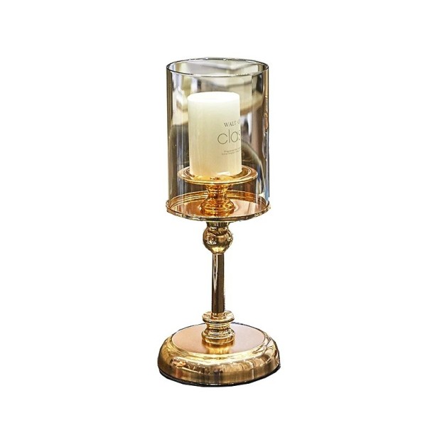 Bougeoir doré pour bougie colonne avec couvercle en verre 16,5 × 2 cm bougeoir décoratif en métal sur pied pour table à manger et de conférence 1