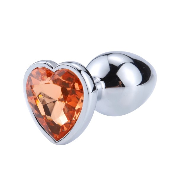 Boule anale en métal en forme de cœur taille M 3,4 x 8 cm ornement luxueux avec cristal emballage discret orange