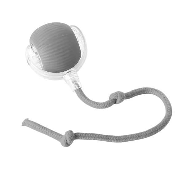 Boule de course à cordes pour chats Jouet interactif lumineux 4 modes de jeu Boule en silicone Chargement USB-C Corde en coton gris