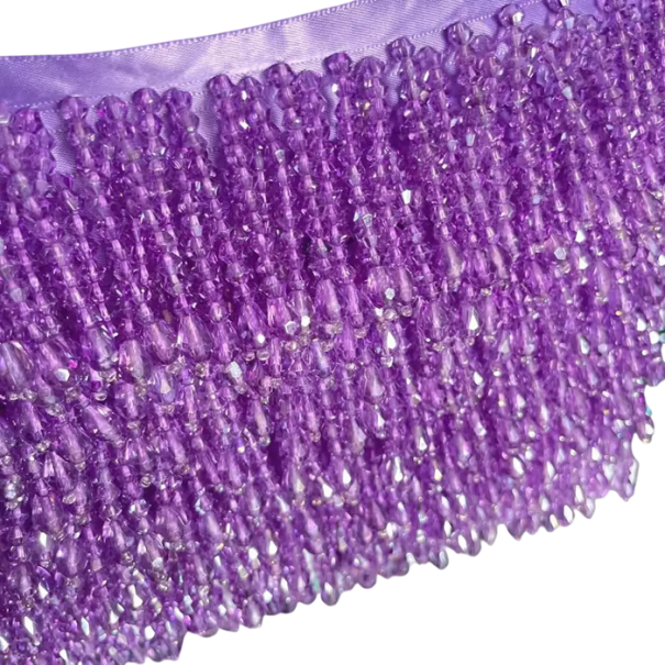 Bound Decorative Ribbon with Beaded Fringes 6 cm x 45 cm Polyester Decorative Tape for Decorating Clothing Curtains Cushions Textiles purple