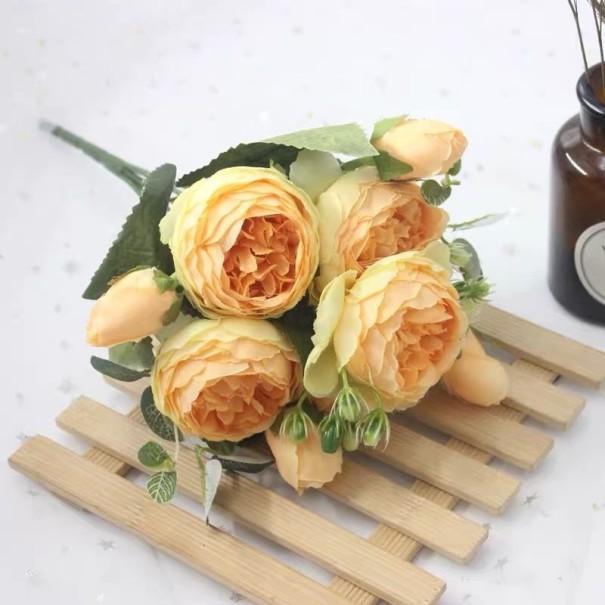 Bouquet de pivoines artificiel jaune