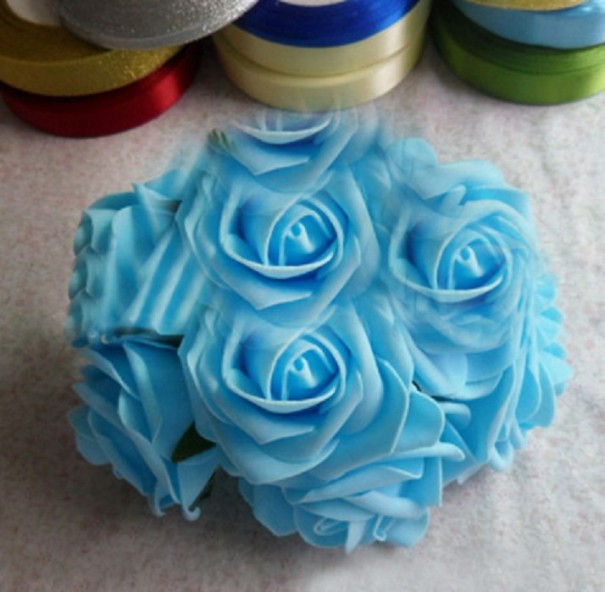 Bouquet décoratif de roses - 10 pièces bleu clair
