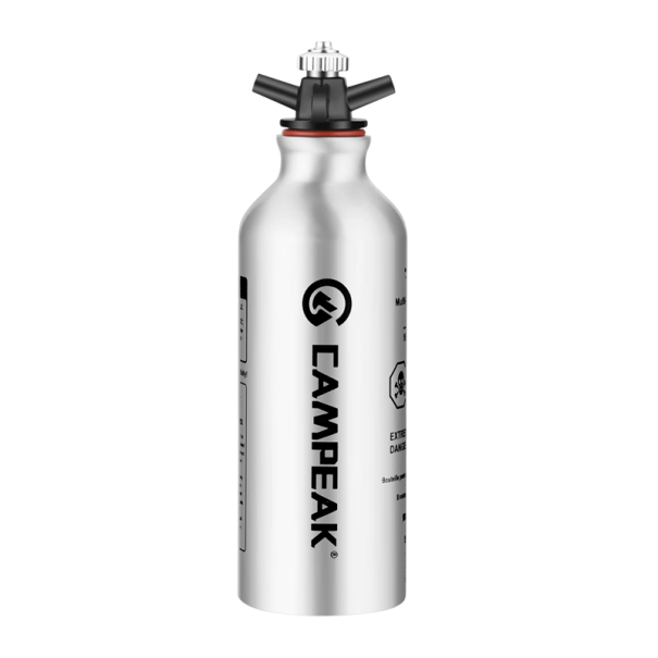 Bouteille à combustible liquide 0,5 l Alliage d'aluminium avec valve de sécurité Bouteille de carburant portable pour réchaud de camping Récipient extérieur 1