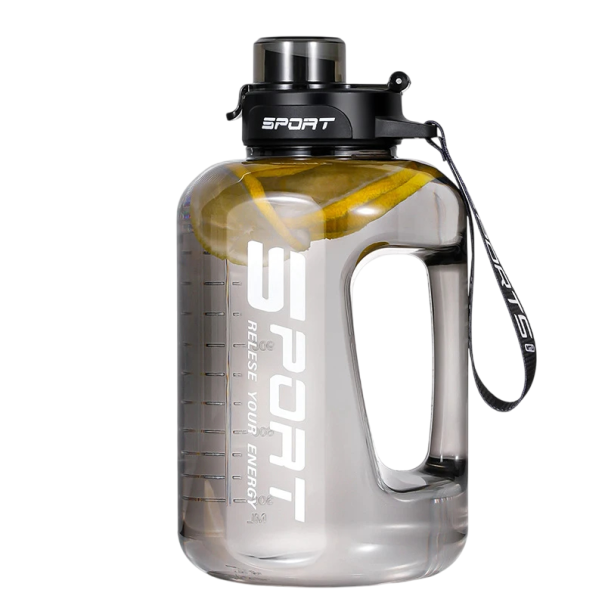 Bouteille d'eau grande capacité 1,7 l Bouteille d'hydratation sportive Bouteille de fitness avec poignée et bouchon étanche Bouteille en plastique durable pour les voyages noir