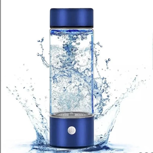 Bouteille en verre électrique avec générateur d'eau hydrogénée Ioniseur alimentation USB 420 ml 22,5 x 6,7 cm Eau bénéfique pour la santé bleu