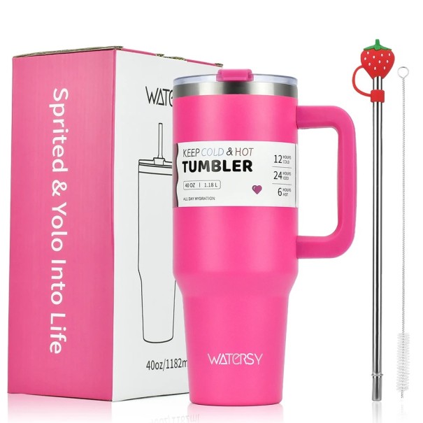 Bouteille thermos en acier inoxydable 1200 ml avec double paroi sous vide Grande tasse thermos pour boissons froides Verre DIY avec paille et couvercle Tasse cadeau rose