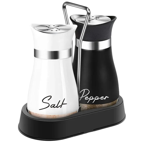 Bouteilles de cuisine pour épices set de 2 pcs avec étagère noir et blanc bocaux à sel et poivre pour un dosage clair des épices 1