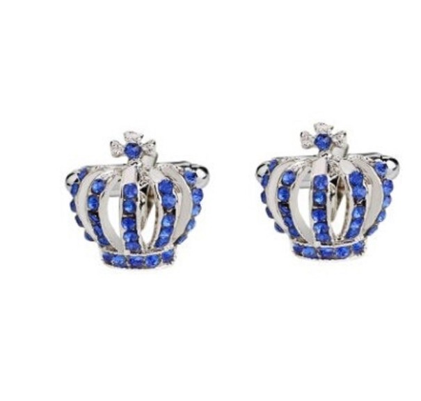 Boutons de manchette couronne T1333 bleu