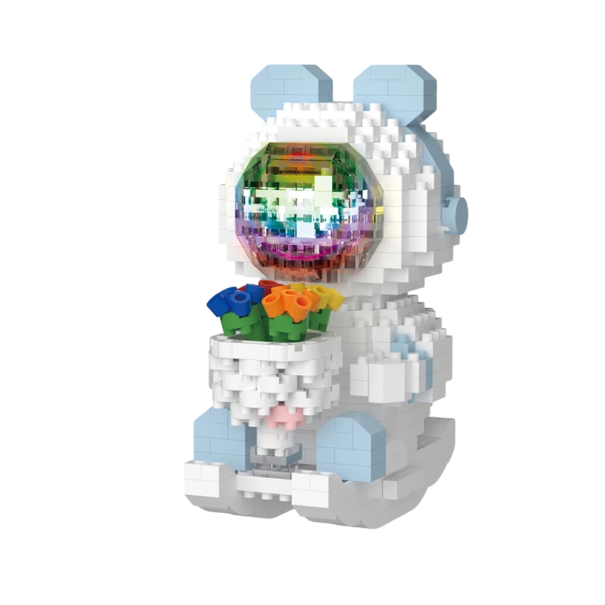 Bouwset astronaut 9,6 x 7,5 x 5,6 cm Konijntje met regenbooghelm en boeket bloemen Schommel mini blokken Gedetailleerde ruimte decoratie 1